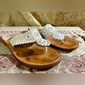 Palm Beach Sandals By Jack Rogers White Thong 100% Leather Sandals Size 8
